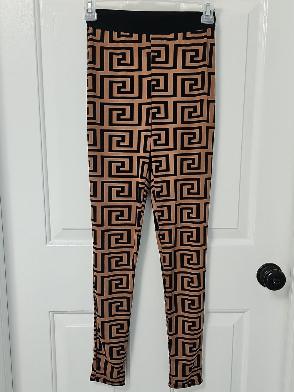 Fashion Nova Black and Tan Geometric Leggings